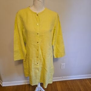 Eileen Fisher 100% Linen Tunic Top Yellow M